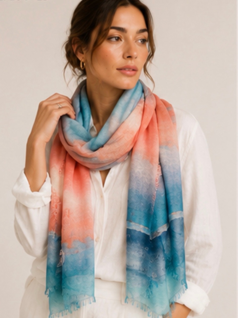 Nordstrom silk/Cashmere Scarf wrap Blue/peach ombré OS